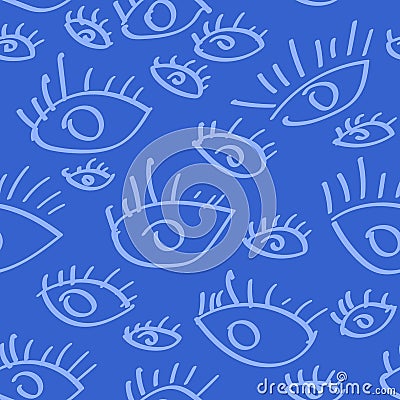 Doodle eyes. grunge seamless pattern. crazy pattern design. chaotic background Vector Illustration