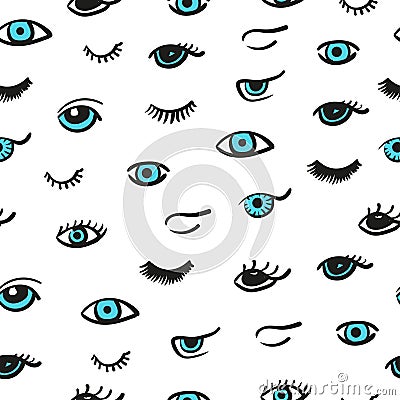 Doodle eyes seamless pattern Vector Illustration