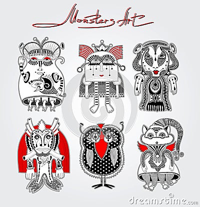 Doodle fantasy monster personage Vector Illustration