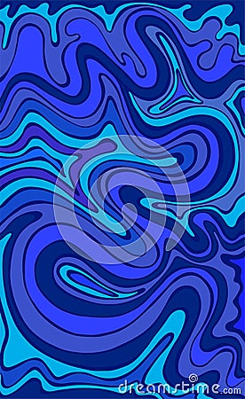 Doodle fantasy wavy frame, colorful blue shades. Decorative surreal waves background. Vector hand drawn psychedelic Vector Illustration