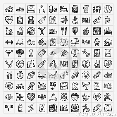 Doodle fitness icons Vector Illustration