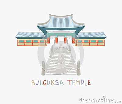 Bulguksa Temple is one of the most famous Buddhist temples in South Korea Vector Illustration