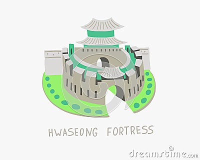 Hwaseong Fortress in Suwon, South Korea Vector Illustration