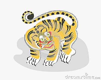 Doodle flat vector illustration of traditional Korean painting of decorative tiger Vector Illustration