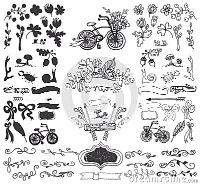 Doodle floral group,hand sketch rustic silhouette Vector Illustration