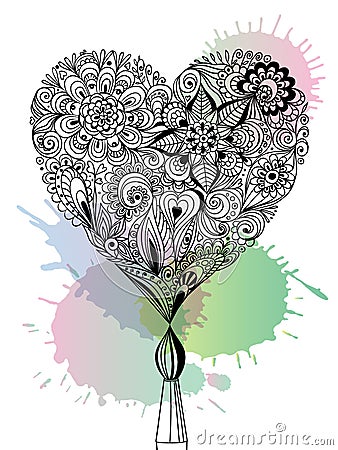 Doodle floral heart Vector Illustration