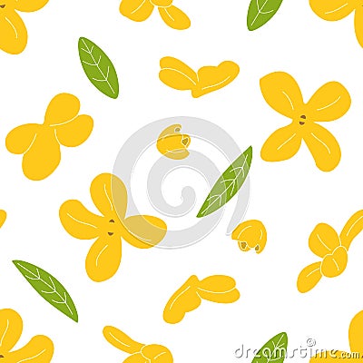 Doodle floral pattern background with fragrant tea olive, sweet osmanthus or osmanthus fragrans and evergreen foliage. Vector Illustration