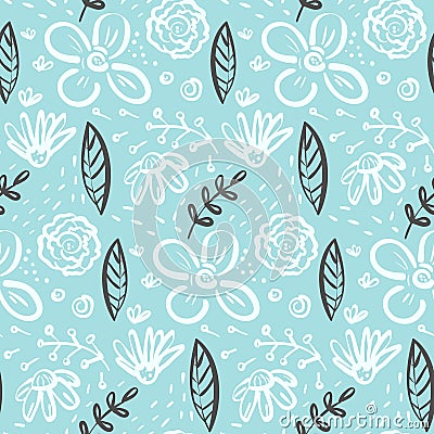 Doodle floral pattern with flowers and leaves Vector Illustration