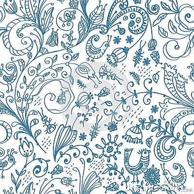 Doodle floral seamless card Vector Illustration