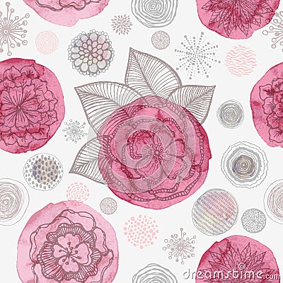 Doodle floral seamless pattern Vector Illustration