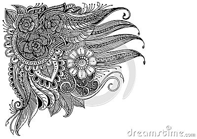 Doodle flowers pattern black on white Vector Illustration