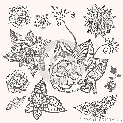 Doodle flowers set Vector Illustration