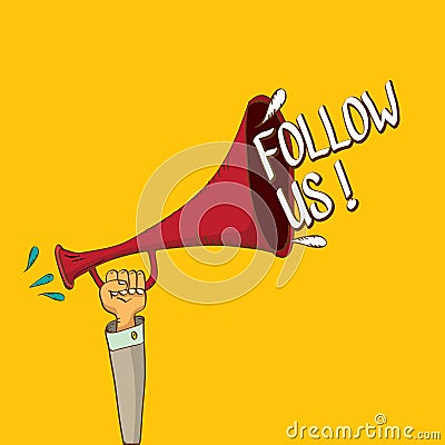 Doodle Follow us vector banner. comic Follow image Vector Illustration