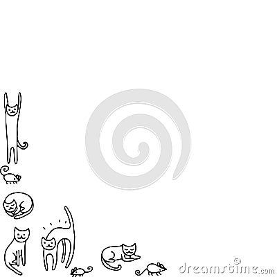 Doodle frame with funny cats. Coloring page for adults. Vector i Vector Illustration