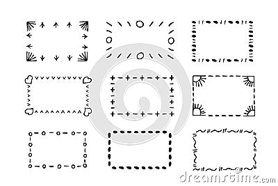 Doodle frames set, hand-drawn monograms.Edgings and cadres with simple sketchy elements for your design.Isolated. Vector Vector Illustration