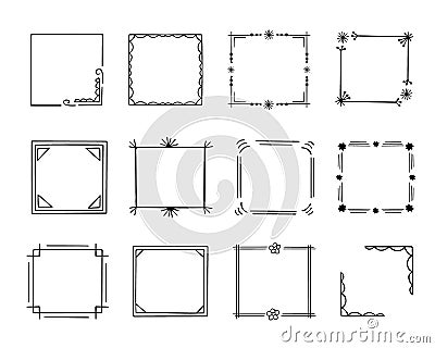 Doodle frames set, hand-drawn monograms.Edgings and cadres with simple sketchy elements for your design.Isolated. Vector Vector Illustration