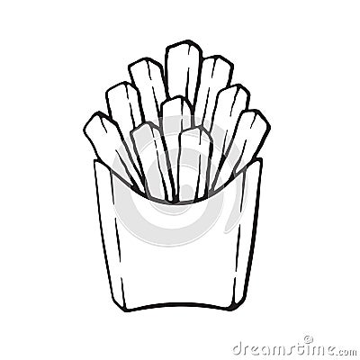 Doodle of french fries in a paper pack Vector Illustration