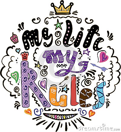 Doodle fullcolor illustration with lettering.Vector.T-shirt and greeting card design Vector Illustration