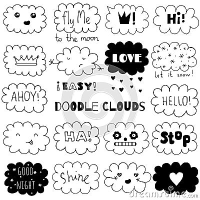 Doodle funny clouds set. Hand drawn vector illustration Vector Illustration