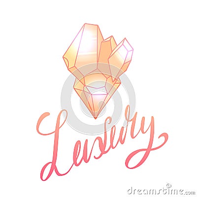 Doodle gemstone with luxury lettering. Brush calligraphy with morganite. Magnificence. The object is separate from the background Vector Illustration