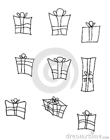 Doodle gift wrapping. Design element to create a festive, Christmas layouts. Vector illustration. Vector Illustration