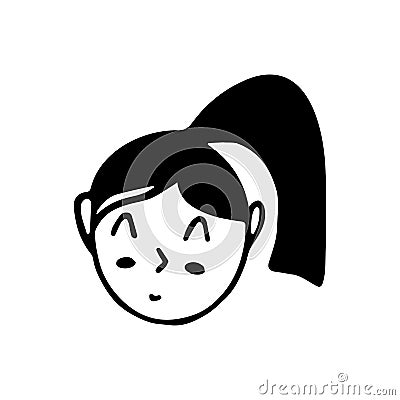 Doodle girl face. Black and white vector single Vector Illustration