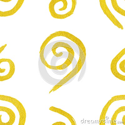 Doodle gold golden swirl ink hand drawn seamless pattern Stock Photo