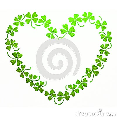 Doodle green clover shamrock heart line art isolated Stock Photo