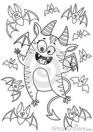 Doodle halloween coloring book page cute monster. Antistress for adults and children. Vector black and white Vector Illustration