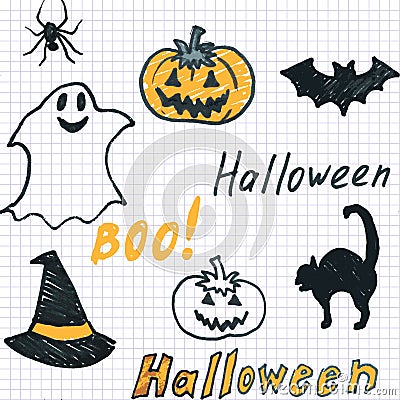 Doodle halloween seamless background Vector Illustration