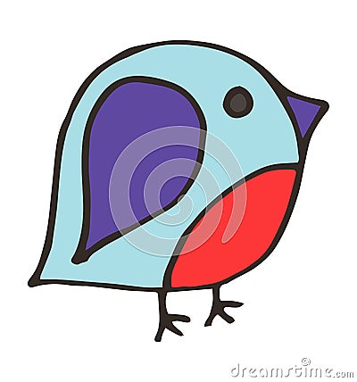 Doodle hand drawn cartoon bird. Vector illustration Cartoon Illustration