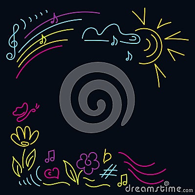 Doodle hand drawn. Poster music concert, festival. Children`s party, music classes, school party Cartoon Illustration