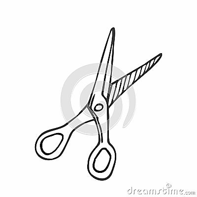 doodle hand-drawn scissors open school black and white doodle style Vector Illustration