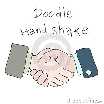 Doodle hand shake handdrawn simple sketch concept of business ag Vector Illustration