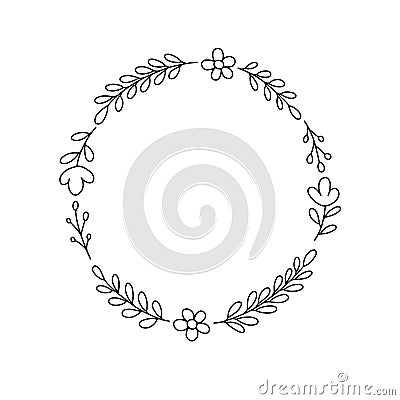 Doodle handdrawn flower wreath for invitaion, greeting card background, illustratuion outline flower frame Stock Photo