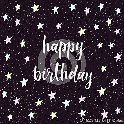 Doodle handmade card background. Happy birthday quote. Stock Photo