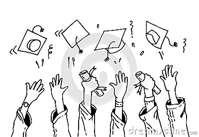 Doodle hands up, Hands clapping. congratulation graduation Vector Illustration