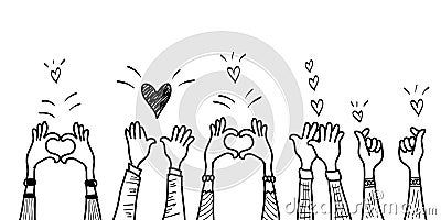 Doodle hands up,Hands clapping with love Vector Illustration