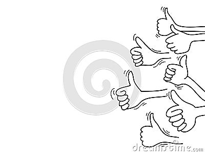 Doodle hands up set. thumbs up hand drawn. isolated on white background Vector Illustration