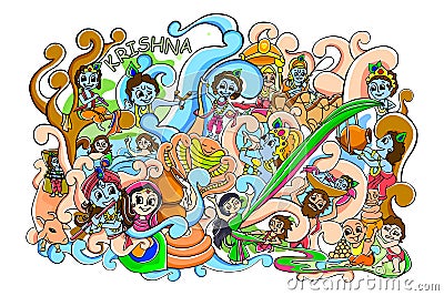 Doodle for Happy Janmashtami wallpaper background Vector Illustration