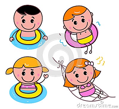 Doodle happy swimming kids set Vector Illustration