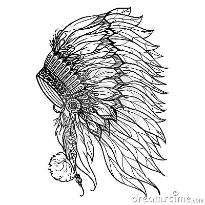 Doodle Headdress For Indian Chief Vector Illustration