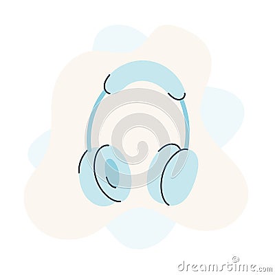 Doodle headphones. Concept of podcast, streaming. Vector illustration, flat design Vector Illustration