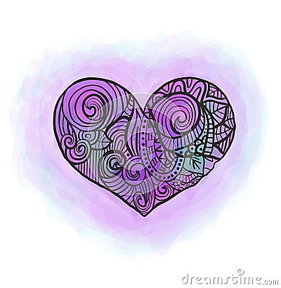 Doodle heart with watercolor imitation Vector Illustration