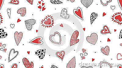 Doodle hearts pattern. Hand drawn decorative love background, st. Valentine day vector illustration Vector Illustration