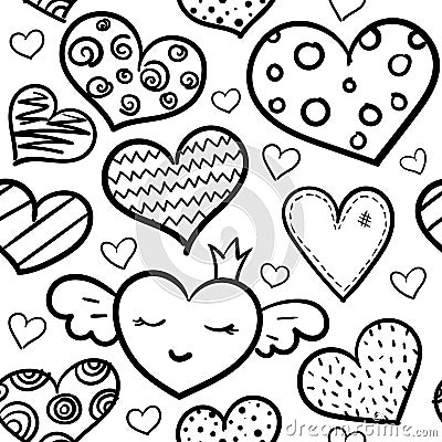 Doodle hearts seamless pattern Vector Illustration