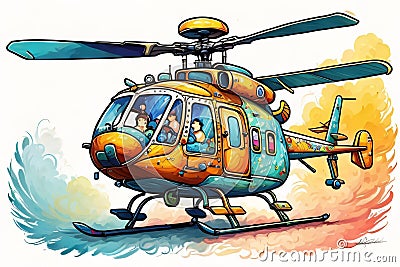 Doodle helicopter in impressionist style Stock Photo