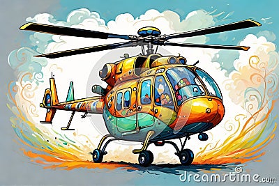 Doodle helicopter in impressionist style Stock Photo