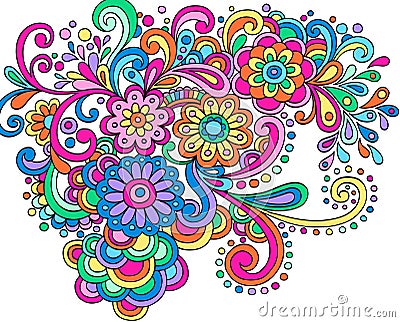 Doodle Henna Abstract Flowers and Swirls Vector Vector Illustration