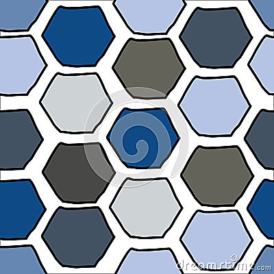 Doodle Hex slightly wonky shapes in blues browns and grays, vector seamless repeat Vector Illustration